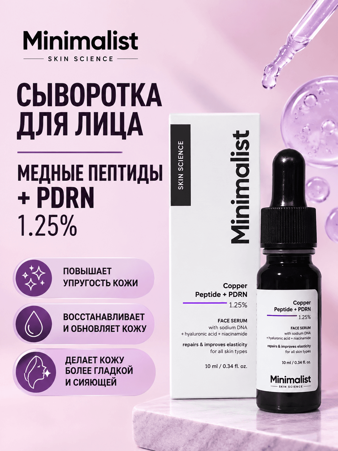 Minimalist Minimalist, сыворотка для лица с медным пептидом и PDRN, 30 мл Сыворотки и процедуры - Изображение 1